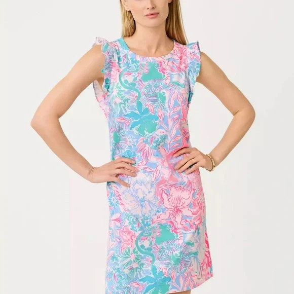 🆕 Lilly Pulitzer LAINA T-SHIRT DRESS 👗 “Blue Peri Viva La Lilly” NWT sz LG - Picture 4 of 10